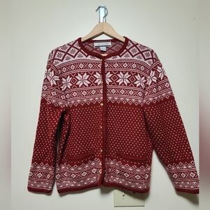 Vintage Crystal Kobe fair isle knit Cardigan sz m red and white